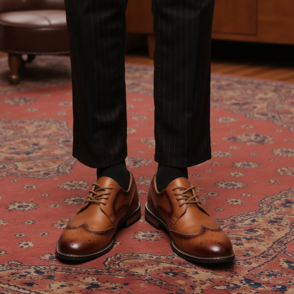Brogue Wingtip Cognac — Colección Clásica Zenvaro